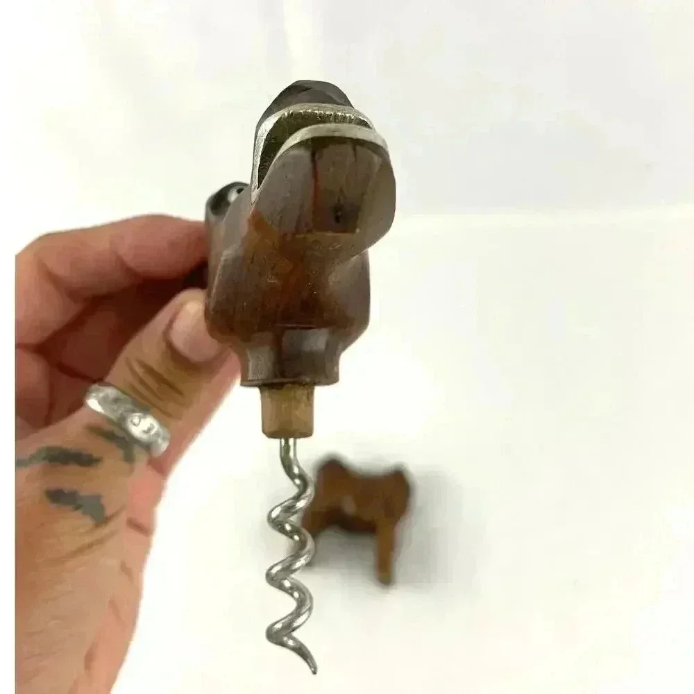 VTG Hickok Corkscrew Bottle Opener Carved Wood‎ Original Genuine France Metal